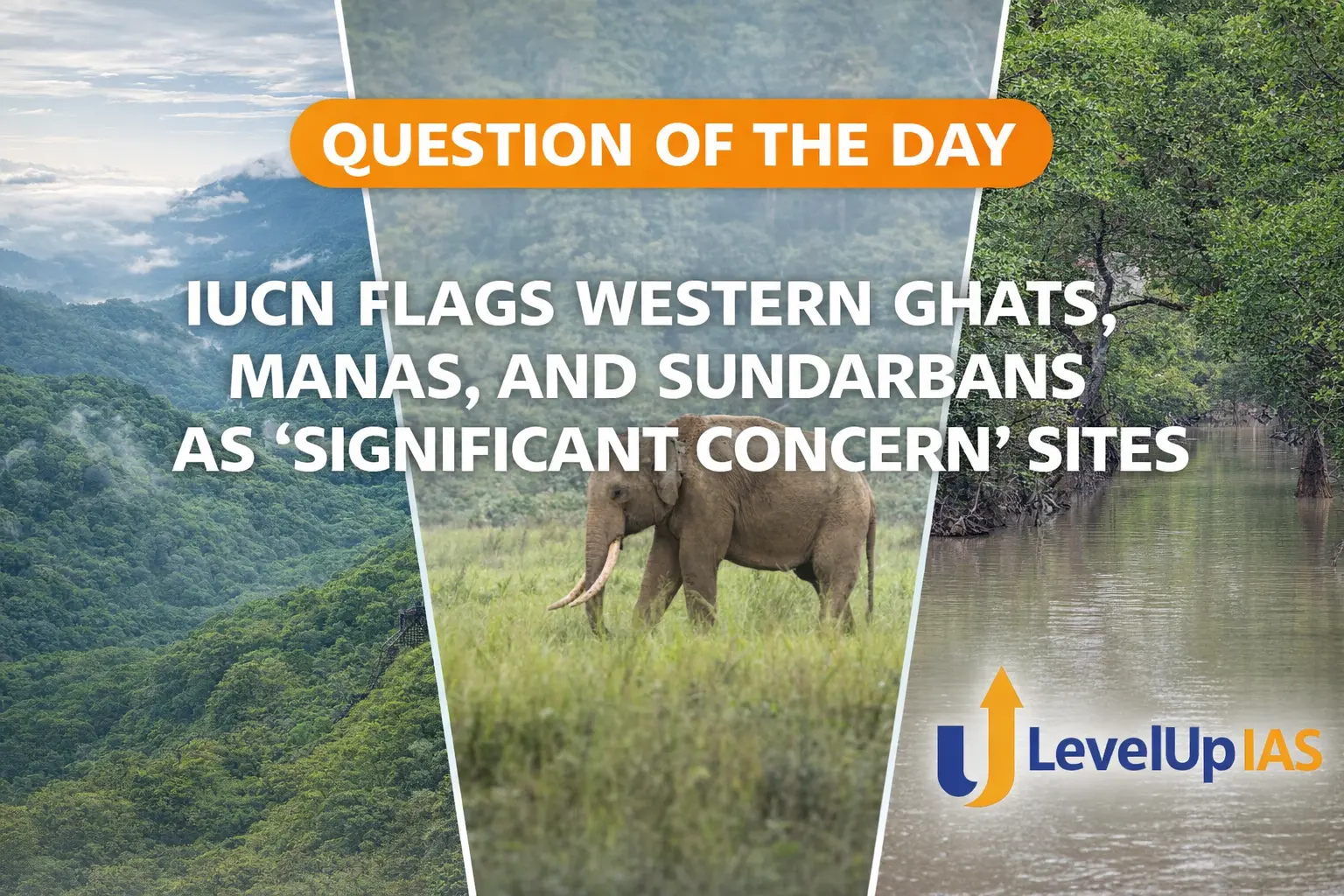 Question of the Day – IUCN FLAGS WESTERN GHATS, MANAS, AND SUNDARBANS AS ‘SIGNIFICANT CONCERN’ SITES