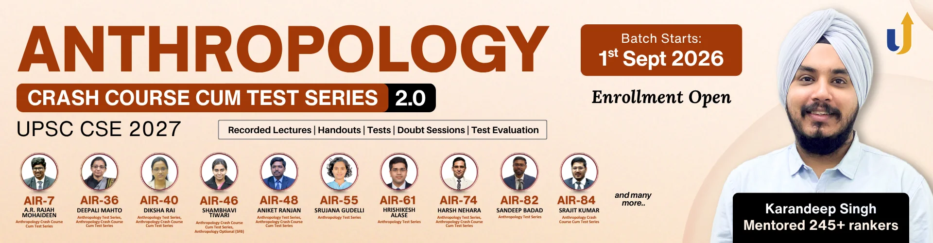 Anthropology Optional Crash Course cum Mentorship Program 2027 — batch starts 1st September 2026, enrolment open