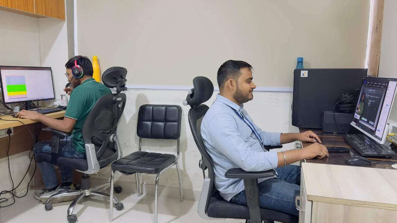 Video and content team working at editing stations