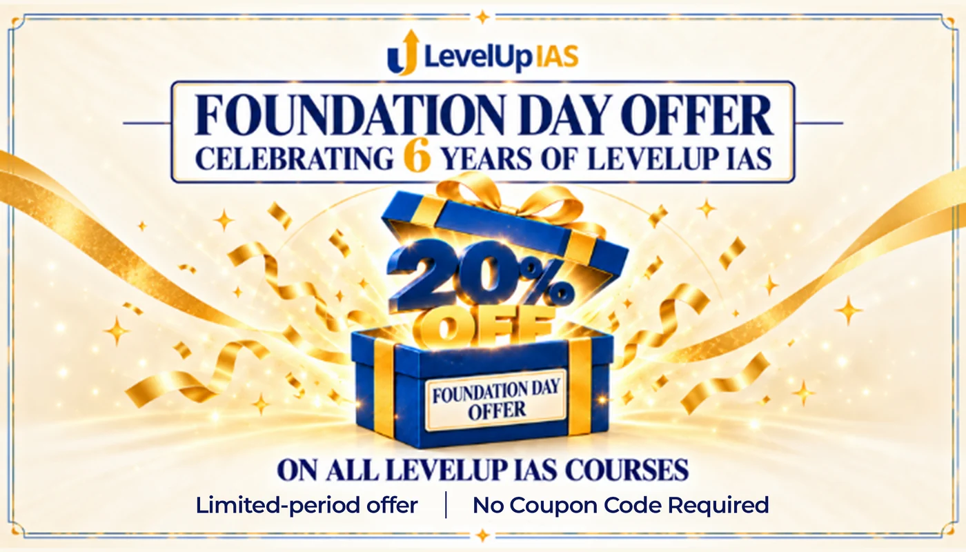 LevelUp IAS Foundation Day Offer — 20% off on all courses, no coupon code required